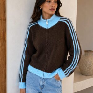 STREEP VEST BRUIN - BLAUW